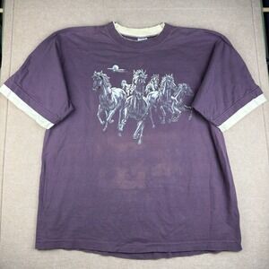 Vintage Alore T-Shirt Men XXL Purple Wild Horses Double Collar Single Stitch USA